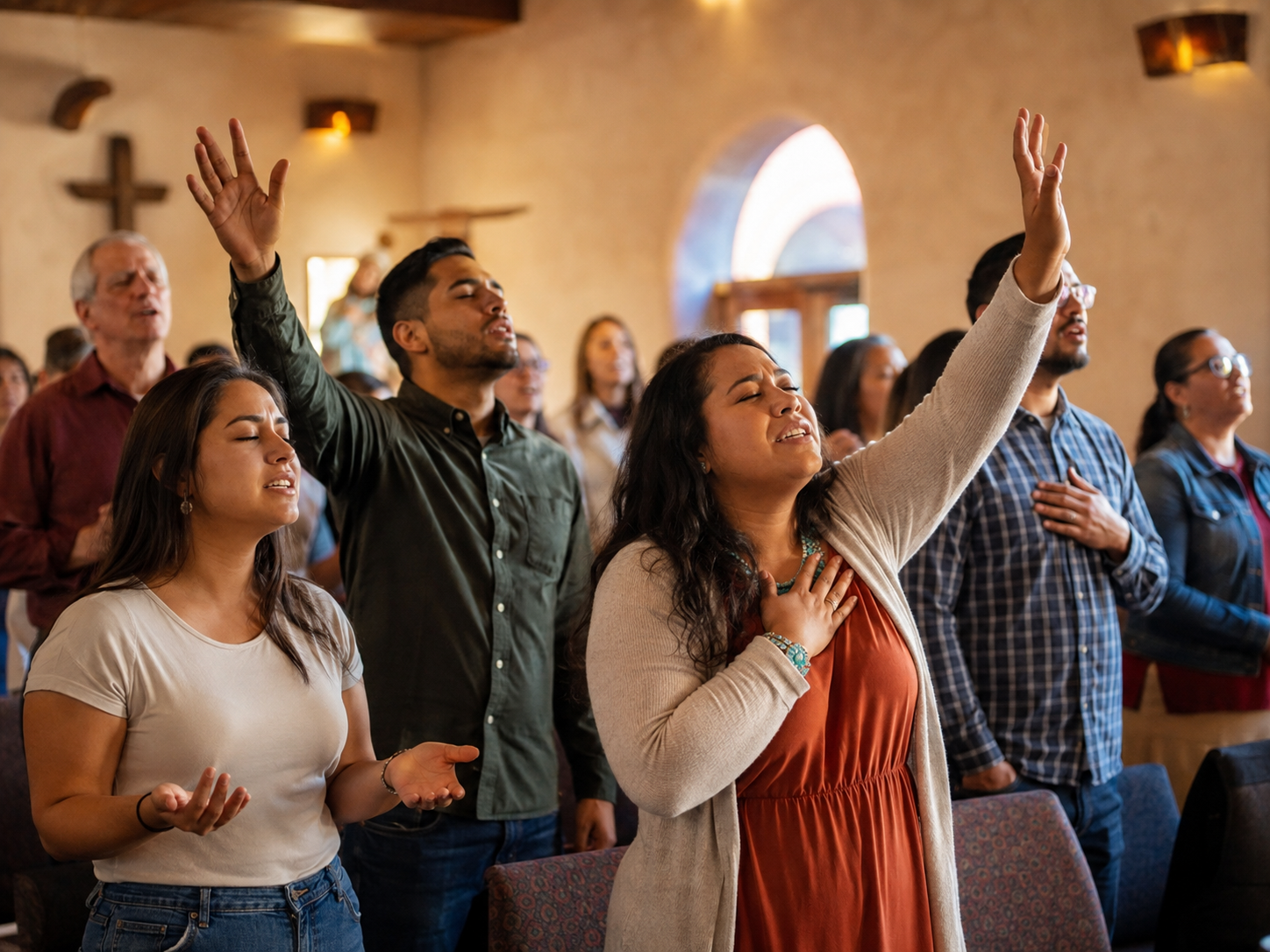 People worshiping together in a New Mexico church setting